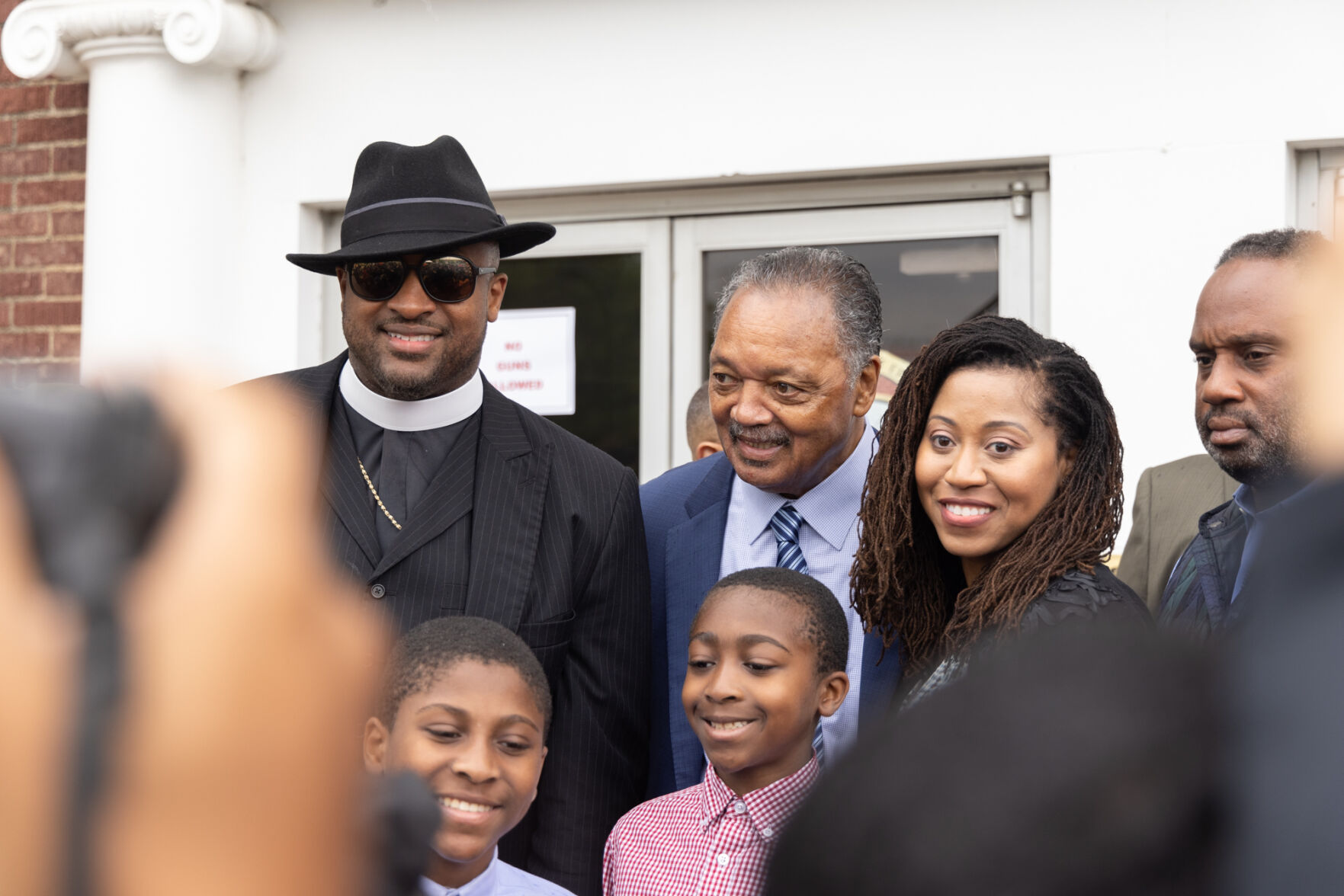 Rev. Jesse Jackson Sr. in front of Vernon AME Church